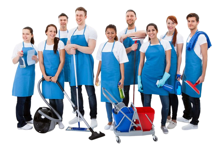 Equipo de empresa de limpieza profesional realizando servicio en oficina de Montevideo